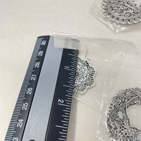 5 Pairs Filigree Hoop Earrings Boho Mandala Bollywood Goddess Silver-Tone‎ - Picture 6 of 10